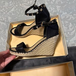 Ladies size 9.5 Marc Fisher black wedge strap sandal with studs
